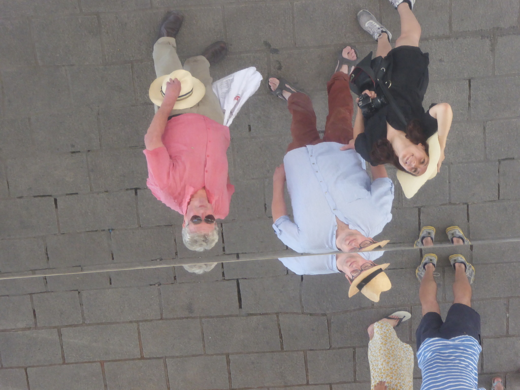 Reflection in mirrored roof of Vieux Port, Marseille.