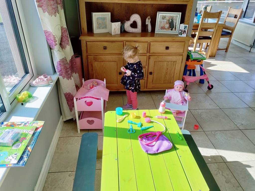 Open ended play with her toys. A hospital this day!!