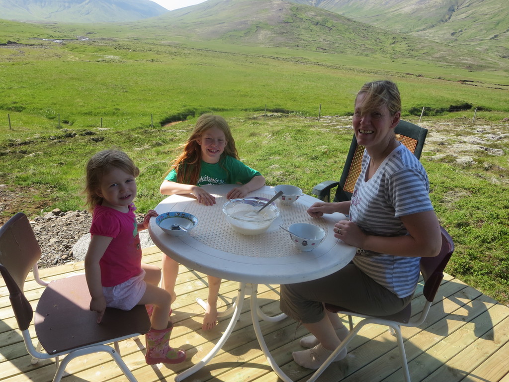 Sigrun, and our daughters, Maria and Sara. The picture is taken from the porch in our summer cottage.