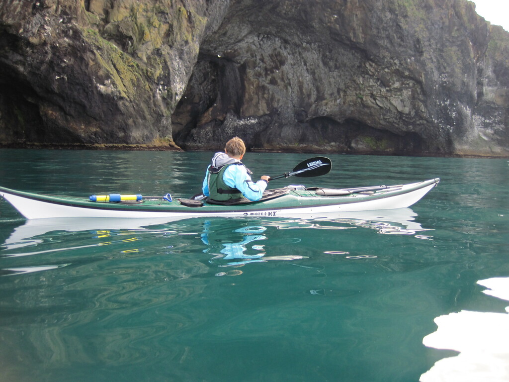 Erna kayaking, circumnavigation Vestmannaeyjar.