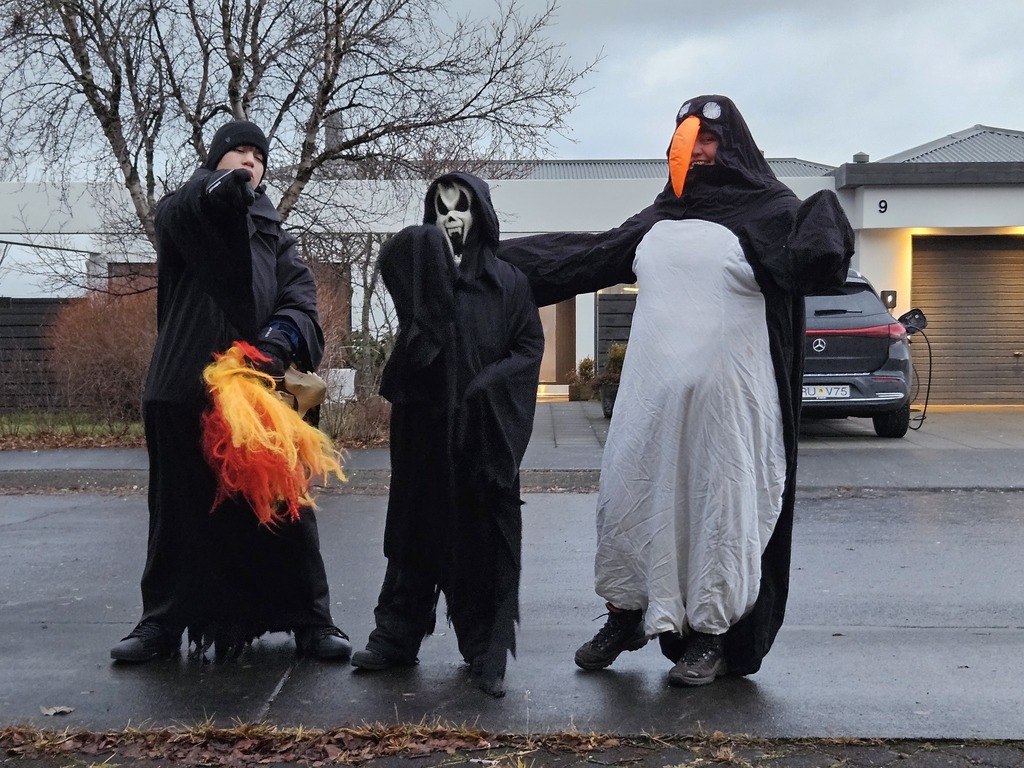 Halloween party. Kristinn, Tryggvi and Sigrun.
