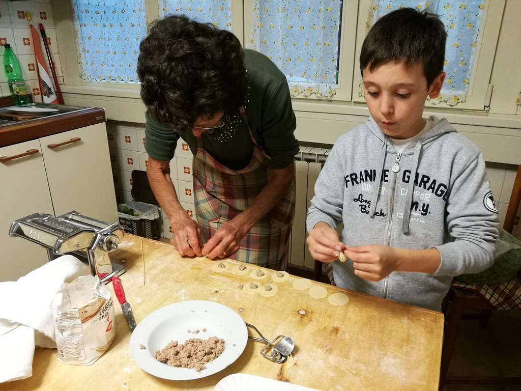 hand made tortellini with grandmother