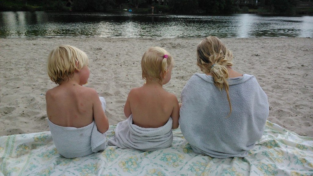 Our children when small at the (children's section of the) lake (Vlietlanden) nearby our house.