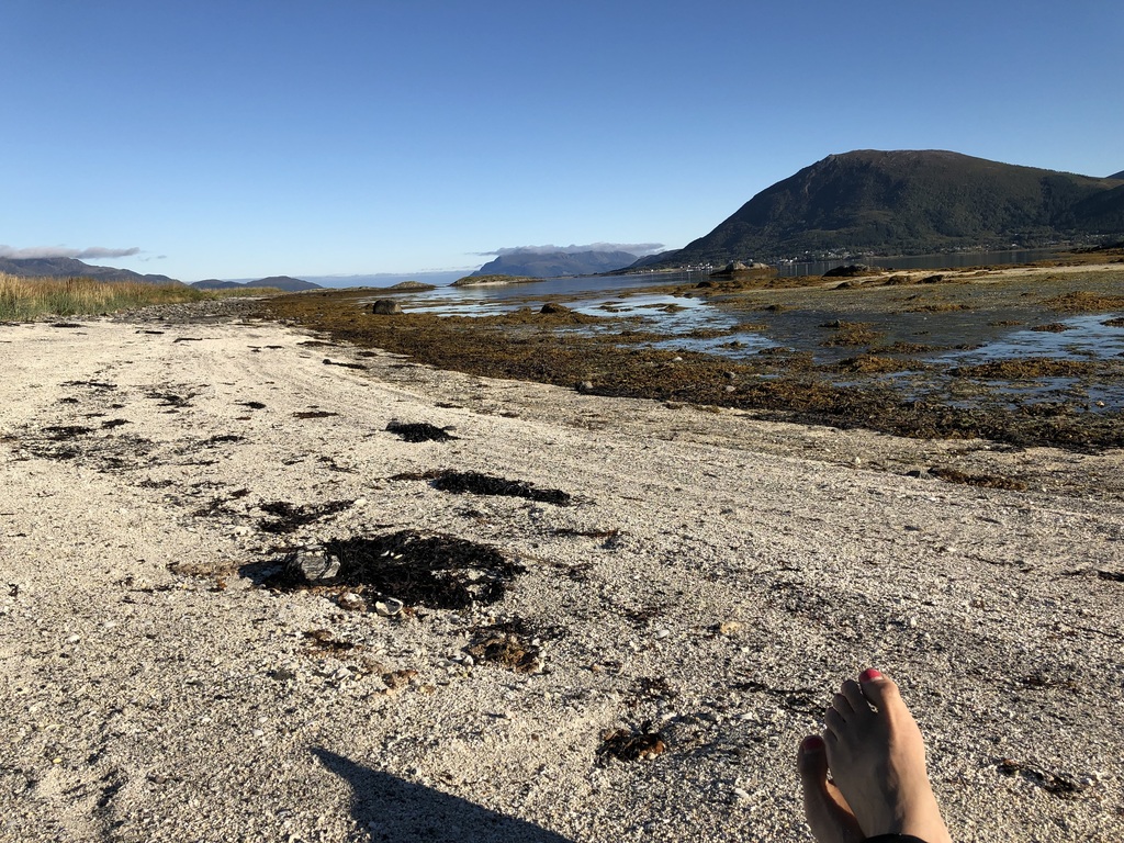 On the beach of ‘Kringelneset’, 7 min drive and 20 min hike from our house