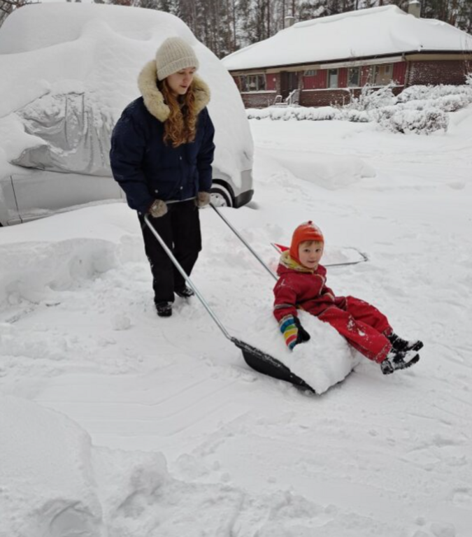 Our youngest daughter and our grandson during winter!