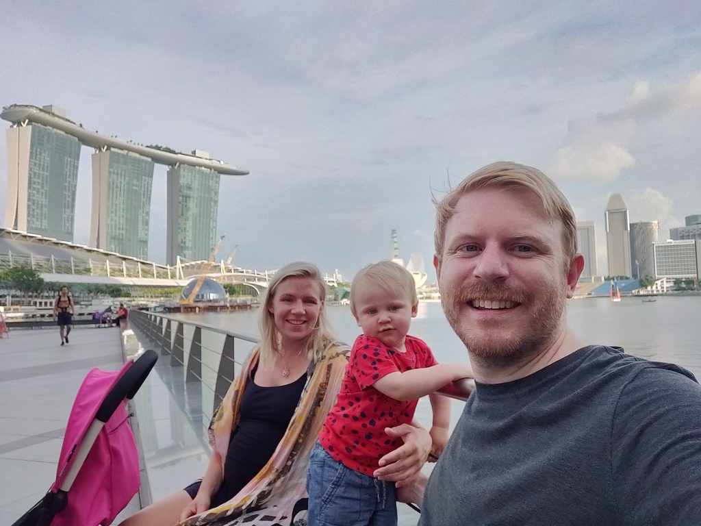 Annie (and baby Sam baking), Carl and Erik on our latest trip to Asia, here in Singapore
