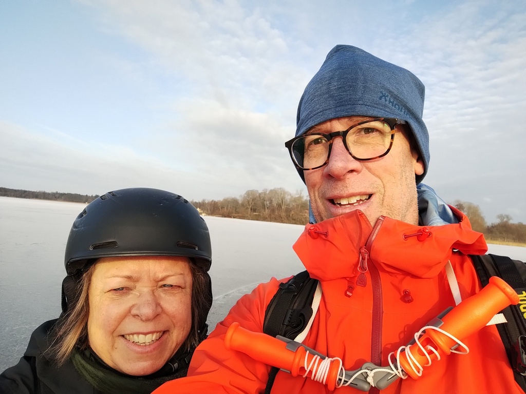 Ice skating on our lake nearby