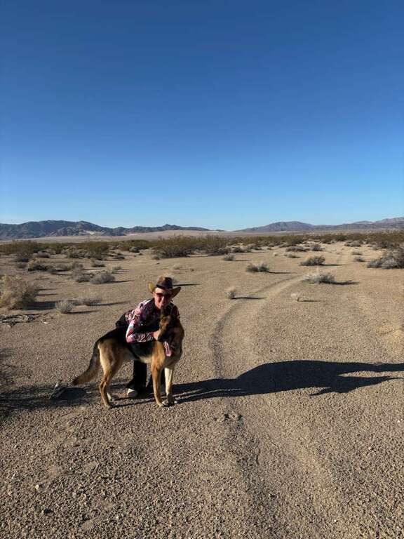 Our Dog Hans and I in Twentynine Palms.