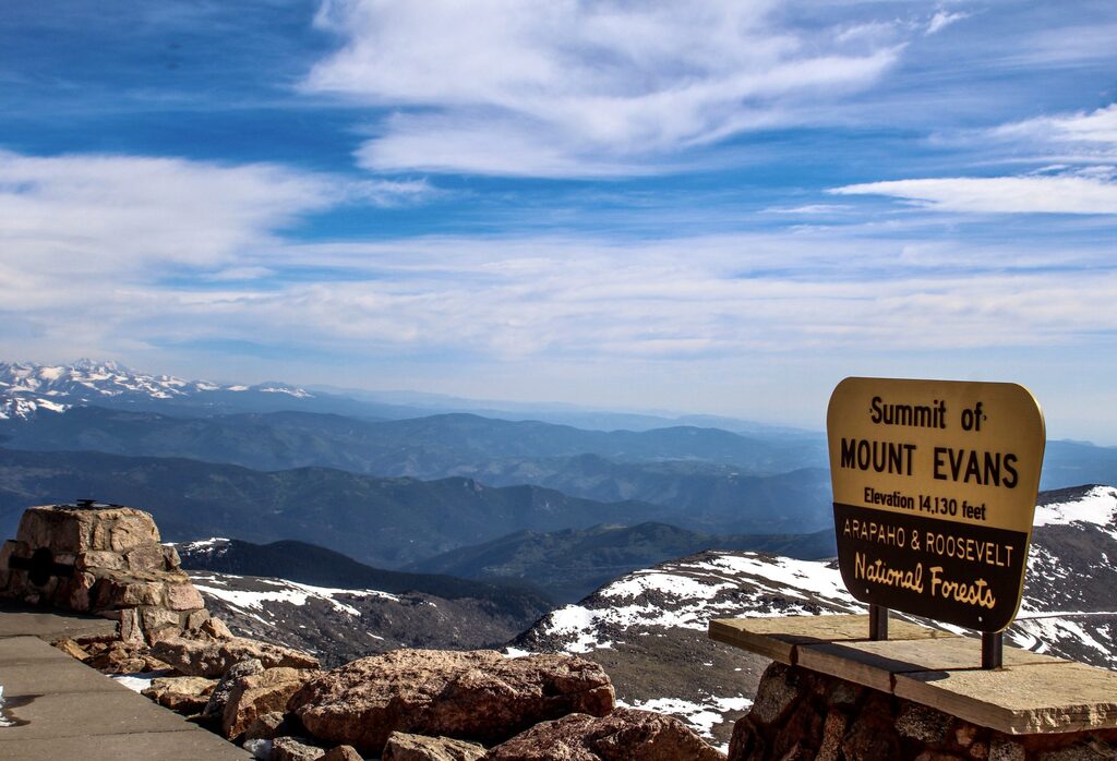 Mount Evans (one of  58 fourteeners in Colorado) - 65 miles