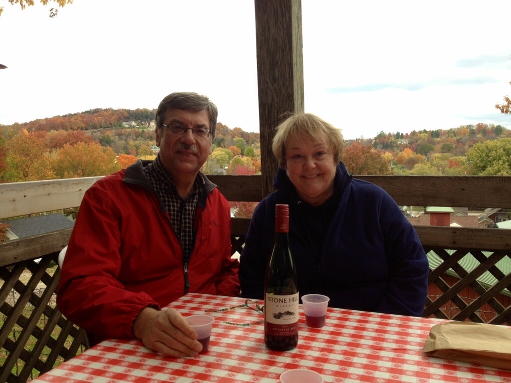 Visiting a winery near our home.